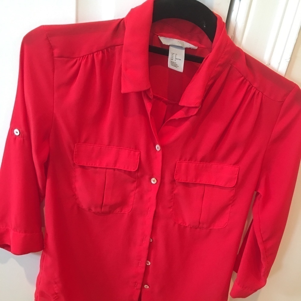 H&M Red Blouse 3/4 Sleeves Size 2